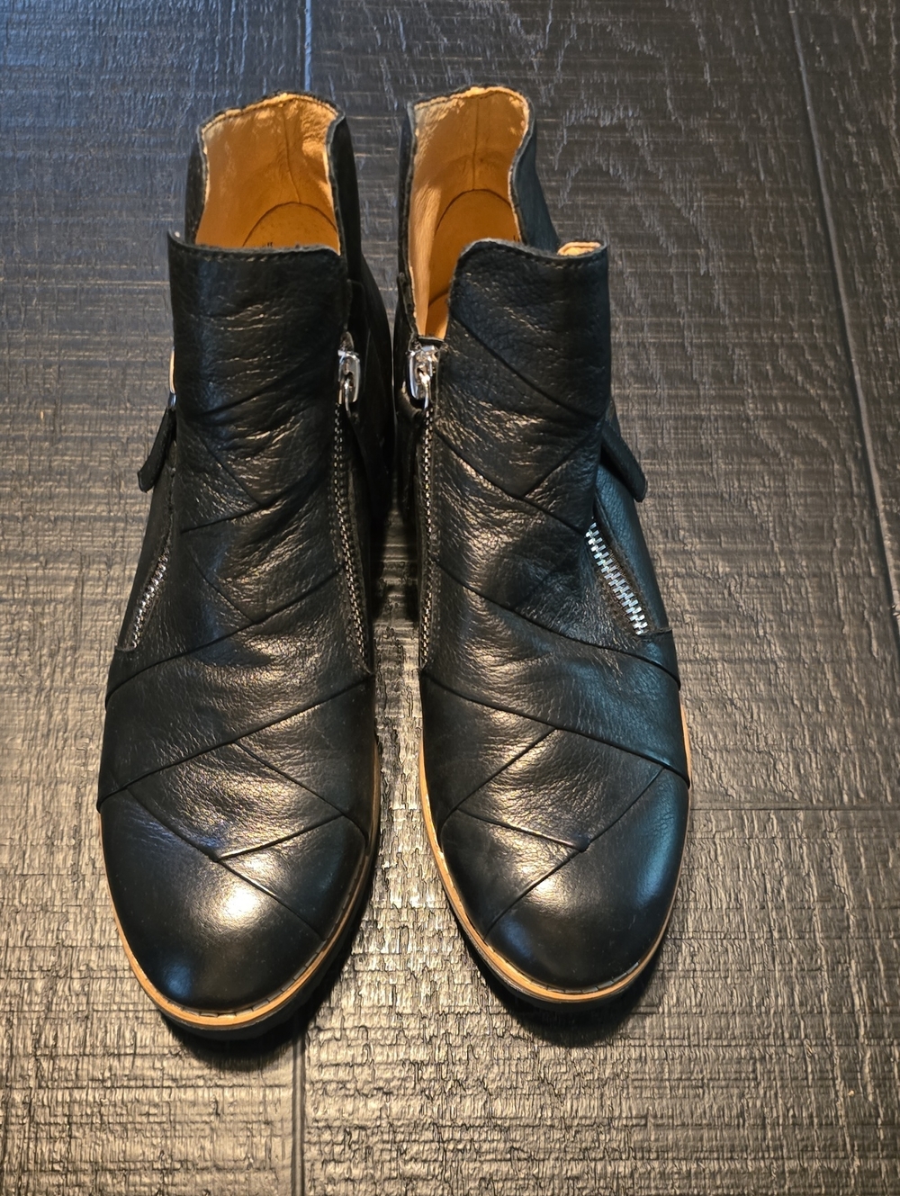 Women's Black Leather Ankle Booties with Side Zip Detail